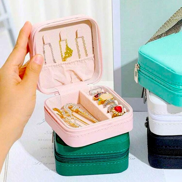 Zippered Jewelry Box Travel Storage Emerald Green, Dusty Pink, Black, Teal - Picture 3 of 16